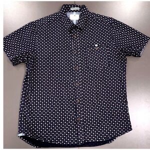 Level Ten Button Down Shirt Men Medium Navy Blue Geometric Short Sleeve Excellen